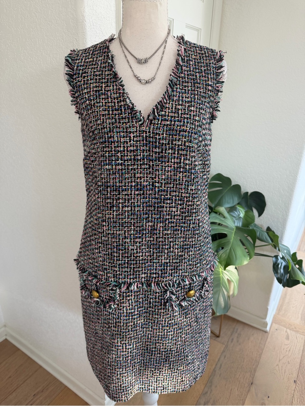 J. Crew Multicolor Tweed Fringe Shift Dress